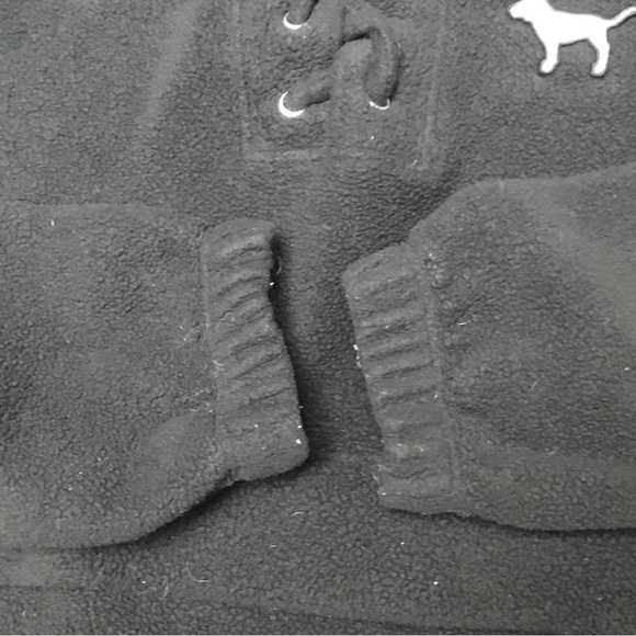 PINK Victoria Secret M Black Hooded Pullover Sweater Tie Front NYC Back Medium - Picture 6 of 10